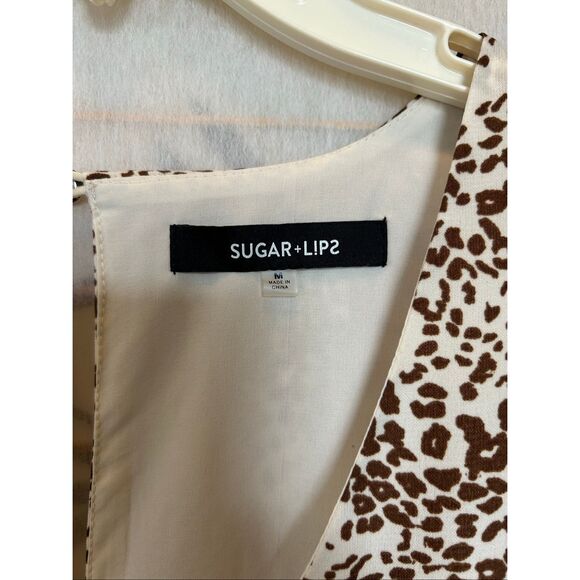 Sugar Lips Sleeveless Tiered Dress Brown Boho Preppy Animal Print V-Neck M - Picture 3 of 10
